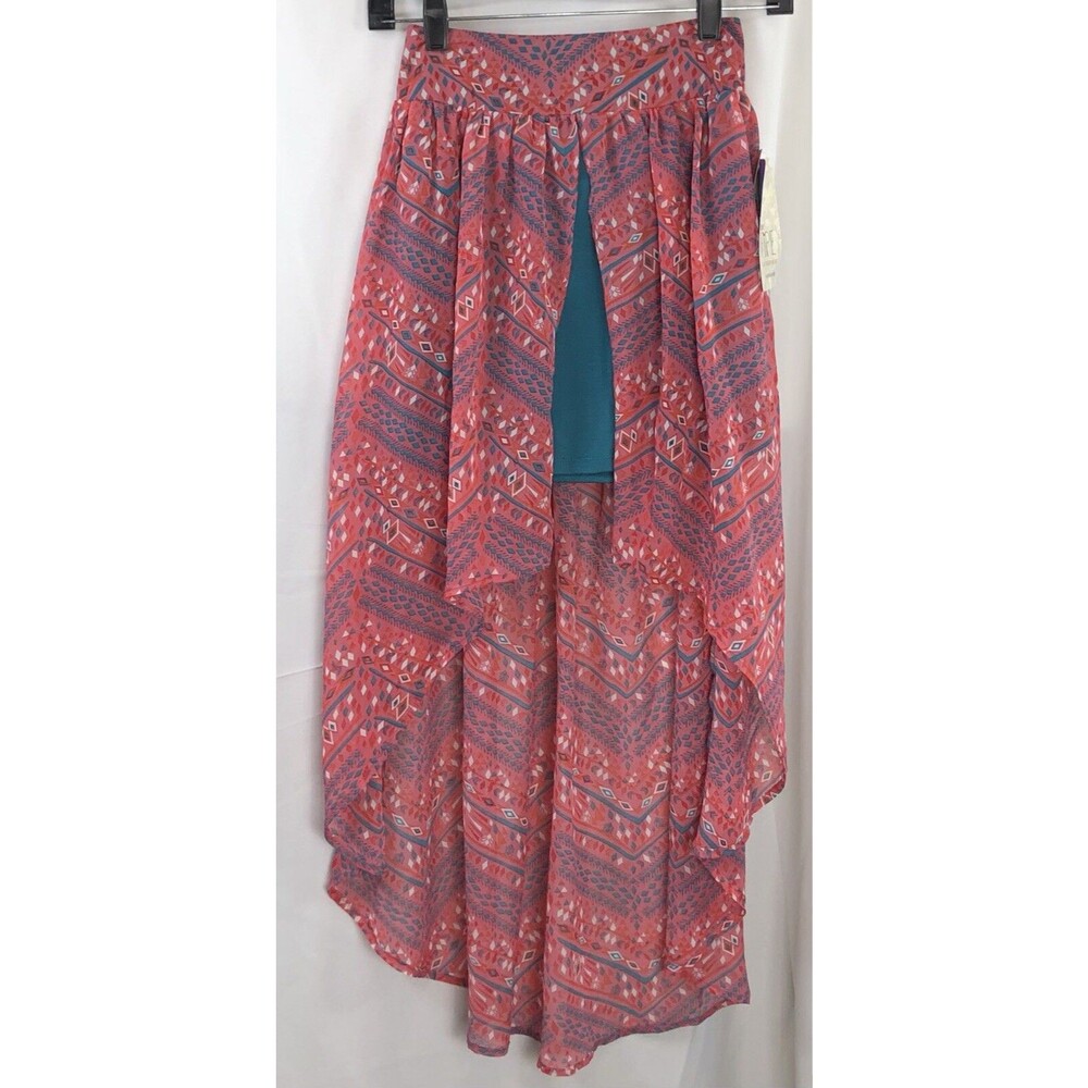 NWT Love Fire Chiffon Flowy Overlay Mini Skirt S Coral Geo Beach Fairy Festival